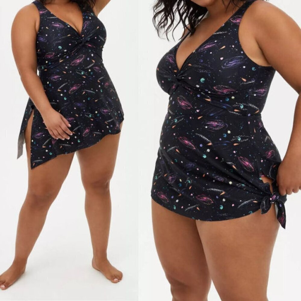 Torrid Cosmic Galaxy Swim Dress 3X Asymmetrical One Piece Swimsuit Whimsigoth